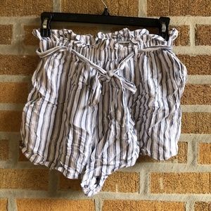 striped ultra high-rise paper bag shorts